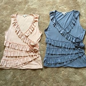 Boston Proper Pink and Blue Ruffled Tanks with Rosettes
